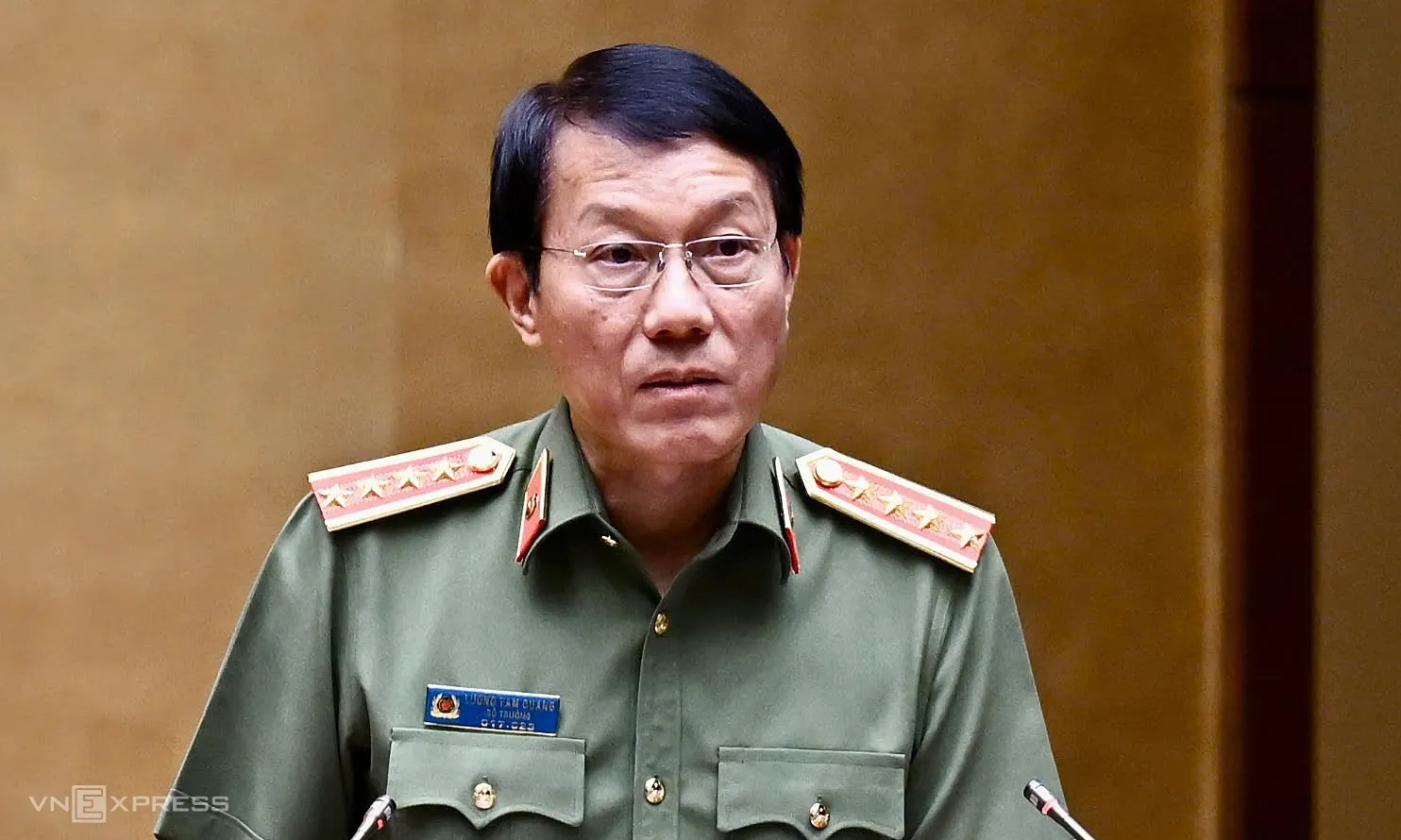Bộ trưởng Công an Lương Tam Quang phát biểu tại Hội nghị toàn quốc quán triệt Nghị quyết Trung ương 3 khóa 14, hồi tháng 7.