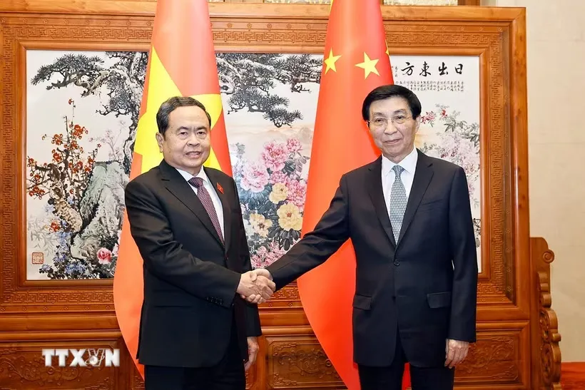 Chủ tịch Quốc hội Trần Thanh Mẫn hội kiến Chủ tịch Chính hiệp Toàn quốc Trung Quốc Vương Hộ Ninh ngày 11-10 - Ảnh: TTXVN