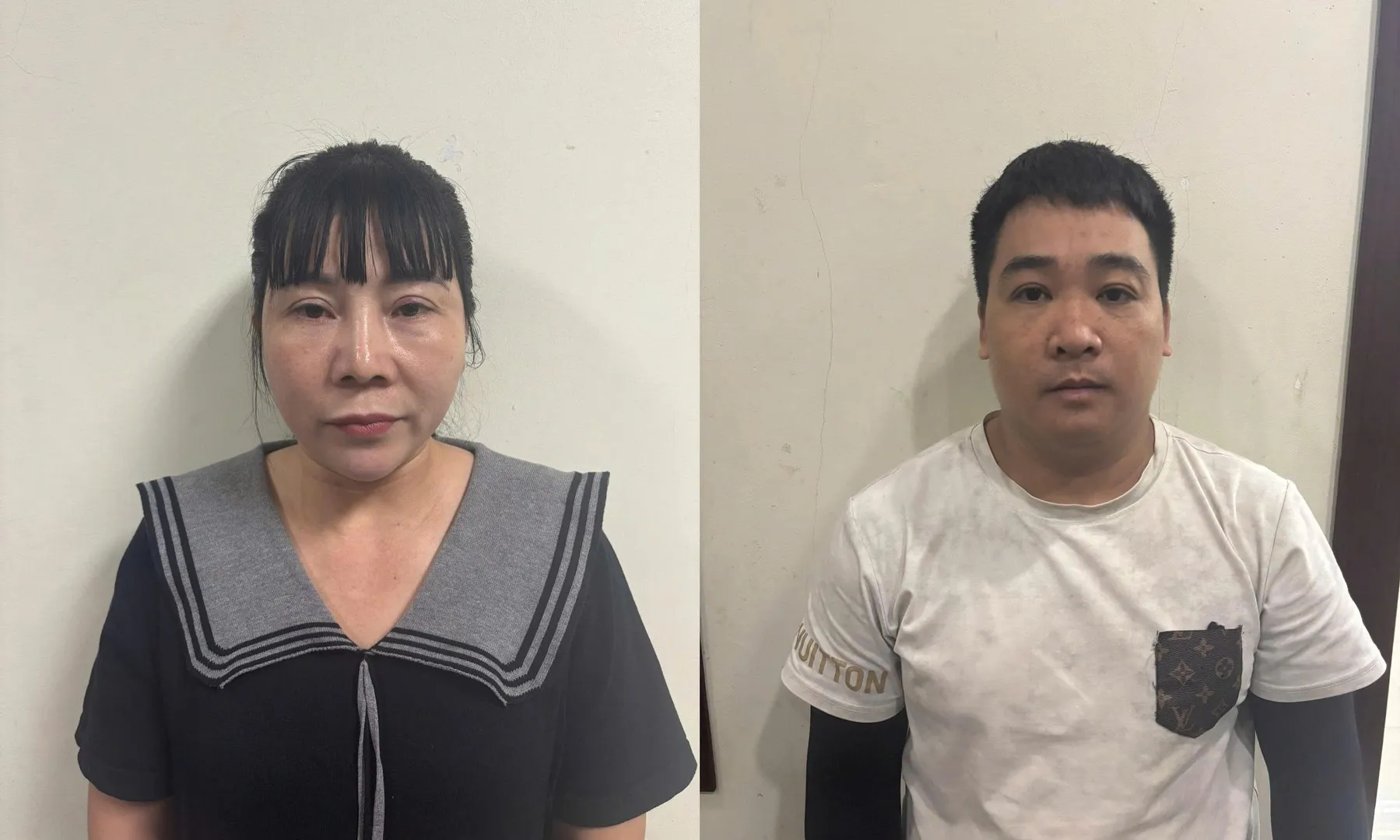 Triệu Thị Hiền và Hoàng Văn Quỳnh tại cơ quan Công an - Ảnh: Công an cung cấp