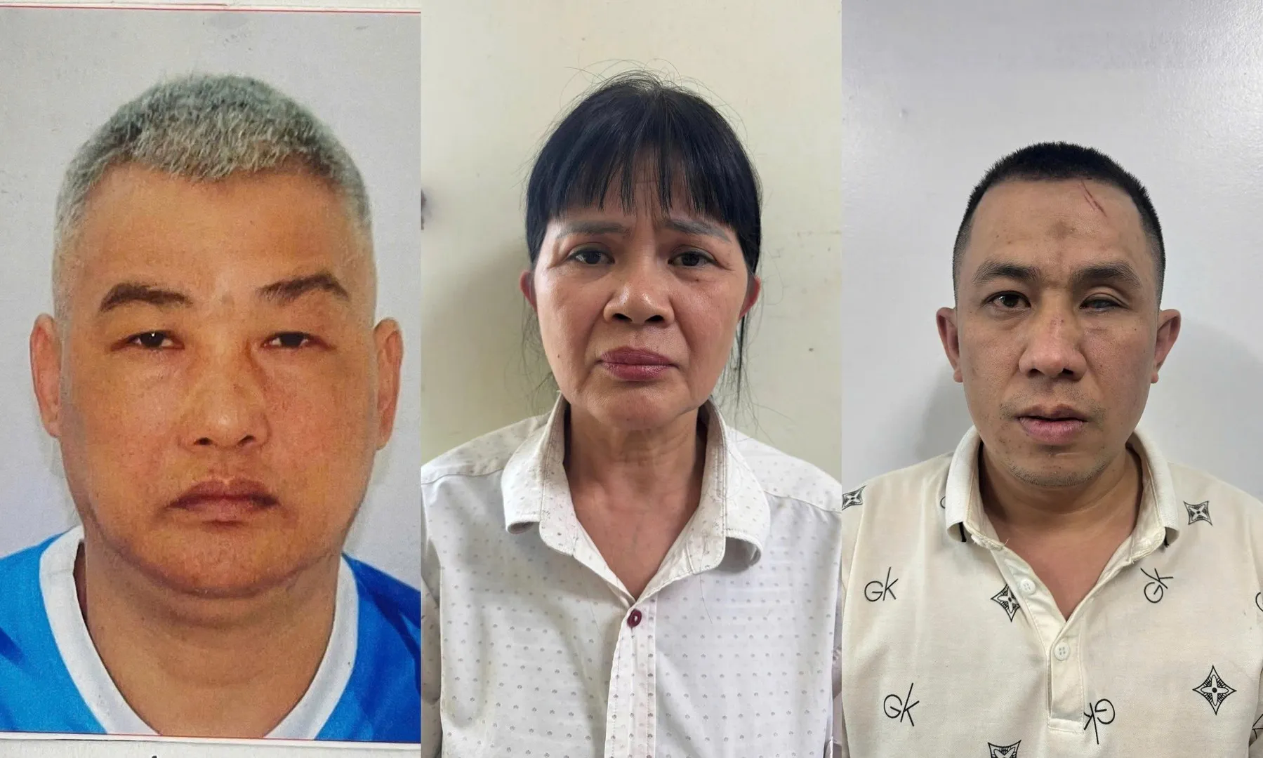Lý Hoài Nam, Nguyễn Thị Huệ và Trần Hoa Vịnh (từ trái qua phải) - Ảnh: Công an cung cấp