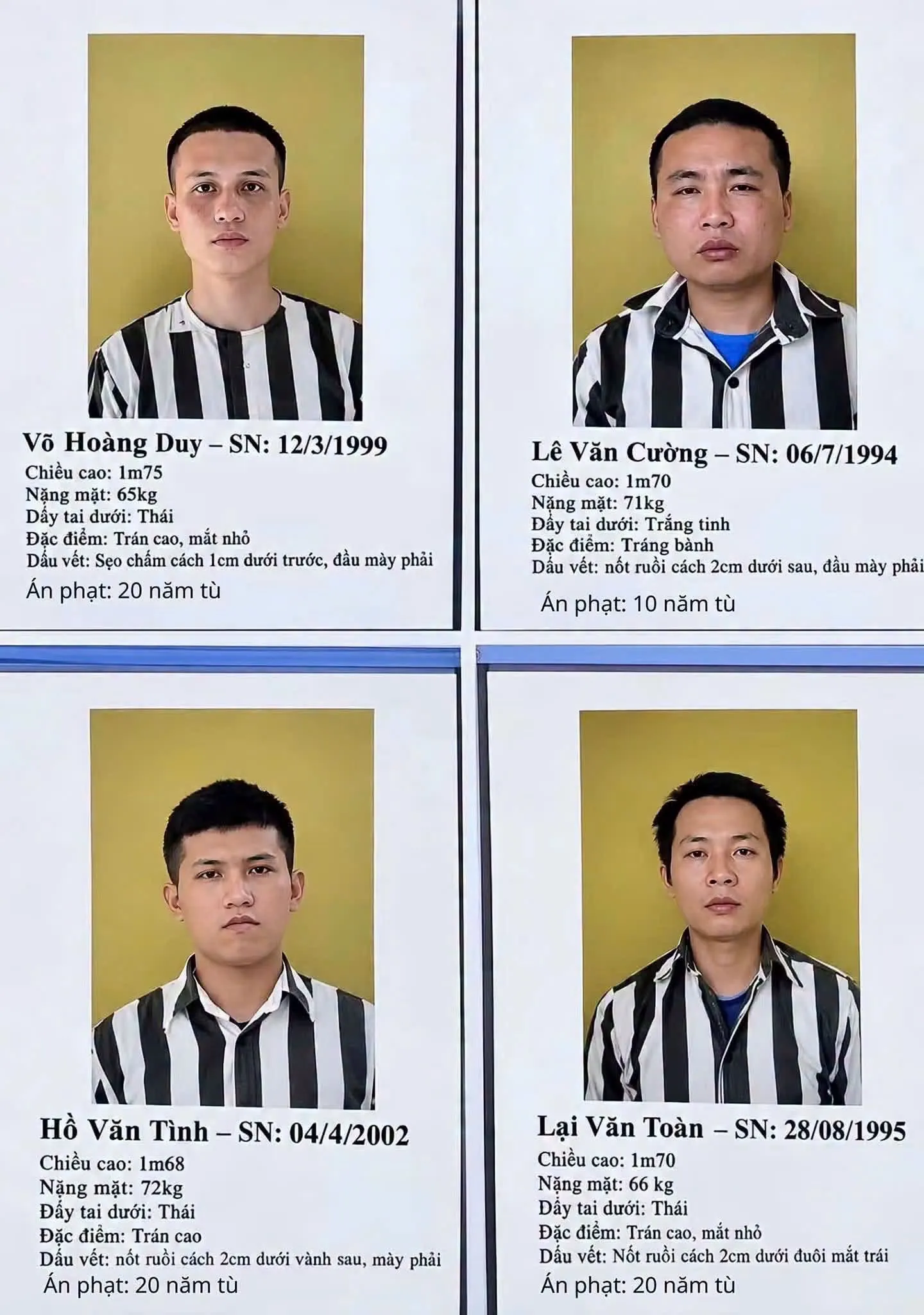 Hình ảnh và thông tin của phạm nhân vừa trốn trại tạm gia A2 (xã Diên Lâm, tỉnh Khánh Hòa) - Ảnh: Công an tỉnh Khánh Hòa