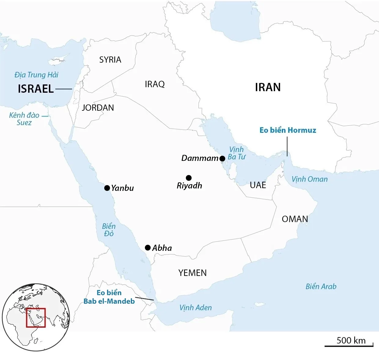 Vị trí một số thành phố tại Arab Saudi.