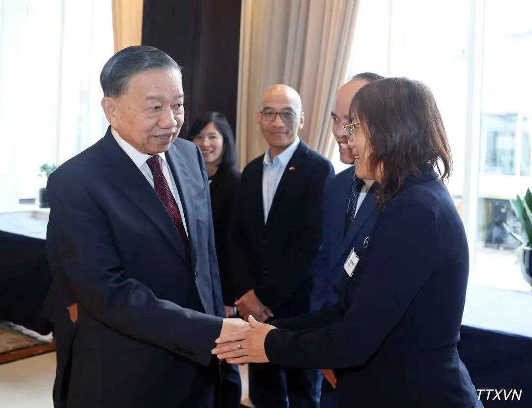Tổng Bí thư, Chủ tịch nước Tô Lâm gặp gỡ chuyên gia, trí thức người Việt Nam tại Bỉ và Luxembourg - Ảnh: TTXVN