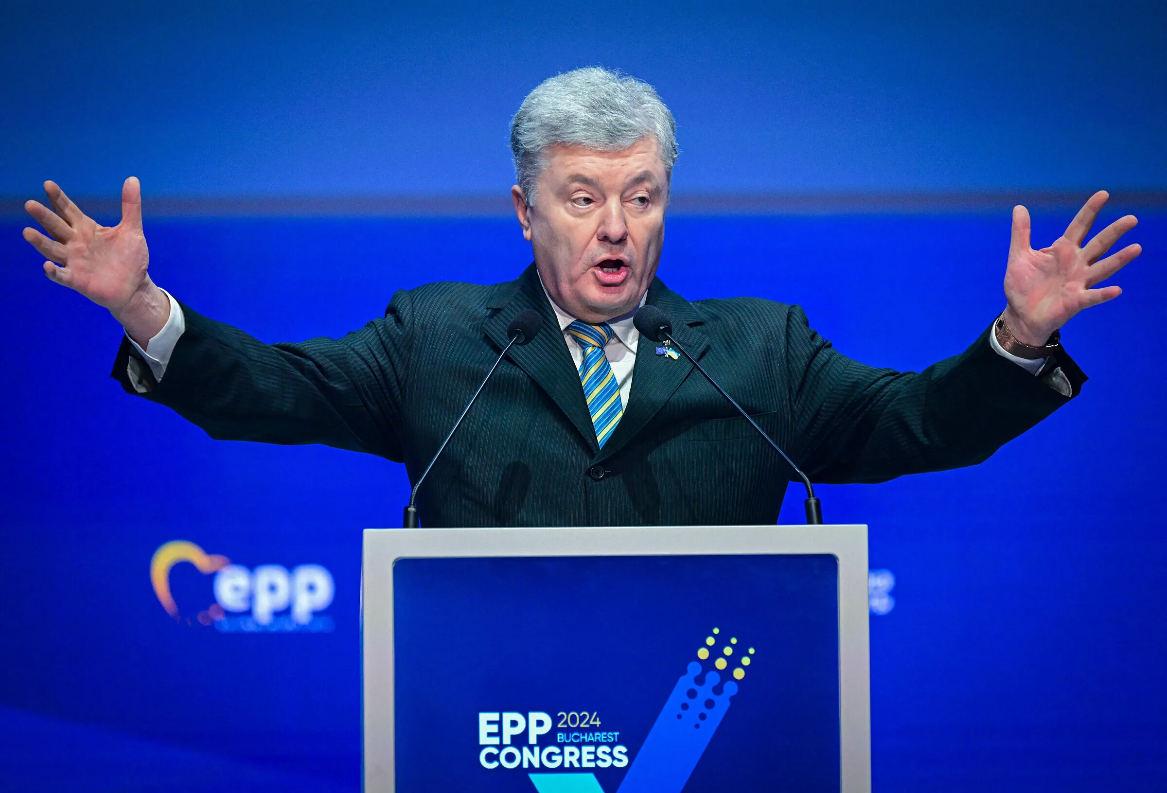 Cựu tổng thống Ukraine Petro Poroshenko dự một sự kiện ở Bucharest, Romania, tháng 3/2024.