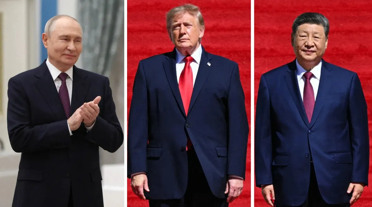 Từ phải sang: Chủ tịch Trung Quốc Tập Cận Bình, Tổng thống Mỹ Donald Trump, Tổng thống Nga Vladimir Putin - Ảnh: AFP, ARAB NEWS