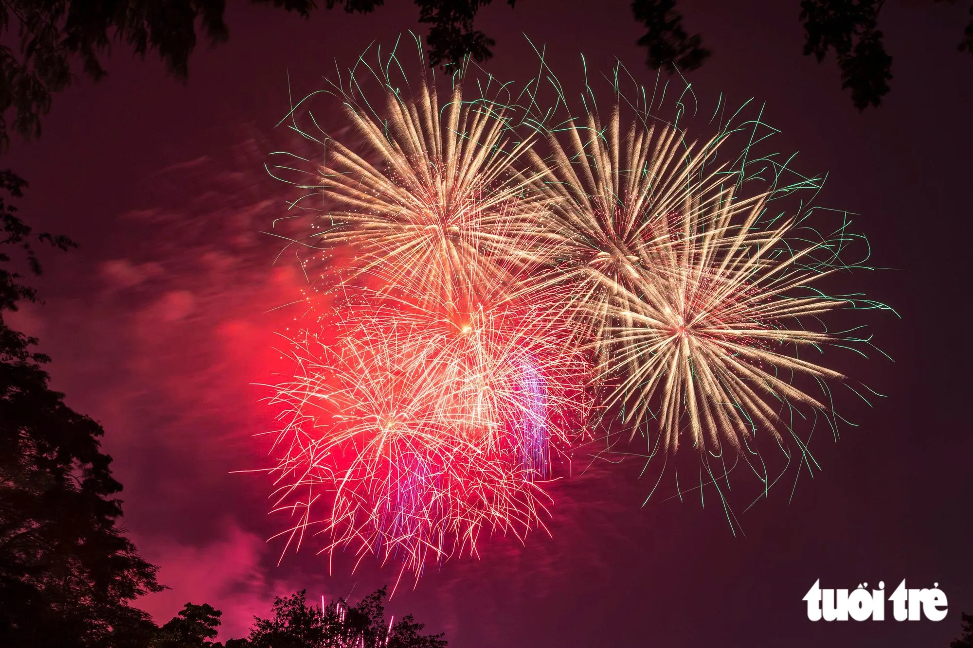 Pháo hoa bung nở trên bầu trời Hà Nội