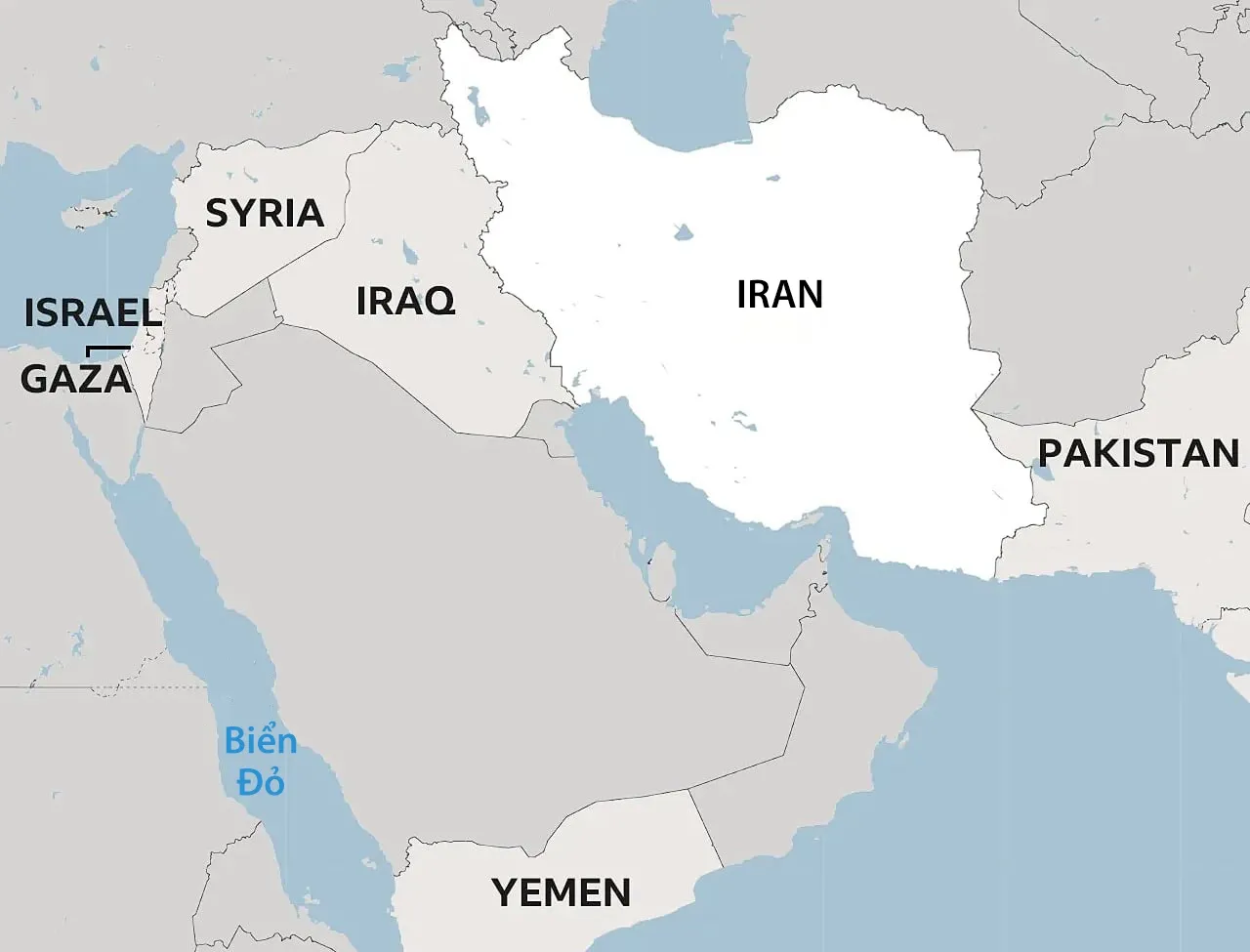 Vị trí Iran và Israel.