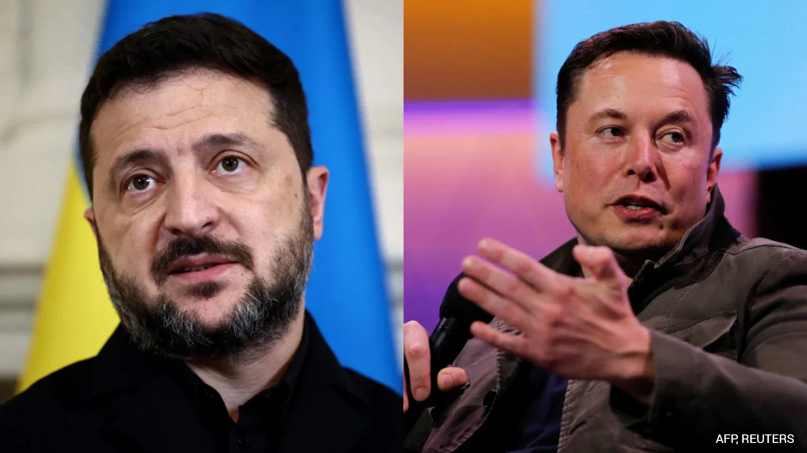 Tổng thống Ukraine Volodymyr Zelensky (trái) và tỉ phú Mỹ Elon Musk - Ảnh: AFP, REUTERS