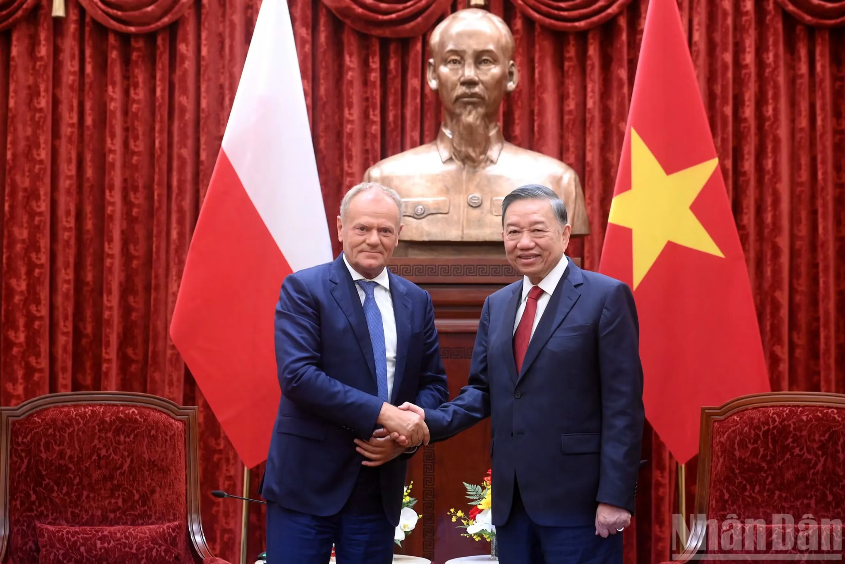 Tổng Bí thư, Chủ tịch nước Tô Lâm bắt tay với Thủ tướng Ba Lan Donald Tusk - Ảnh: Báo Nhân Dân