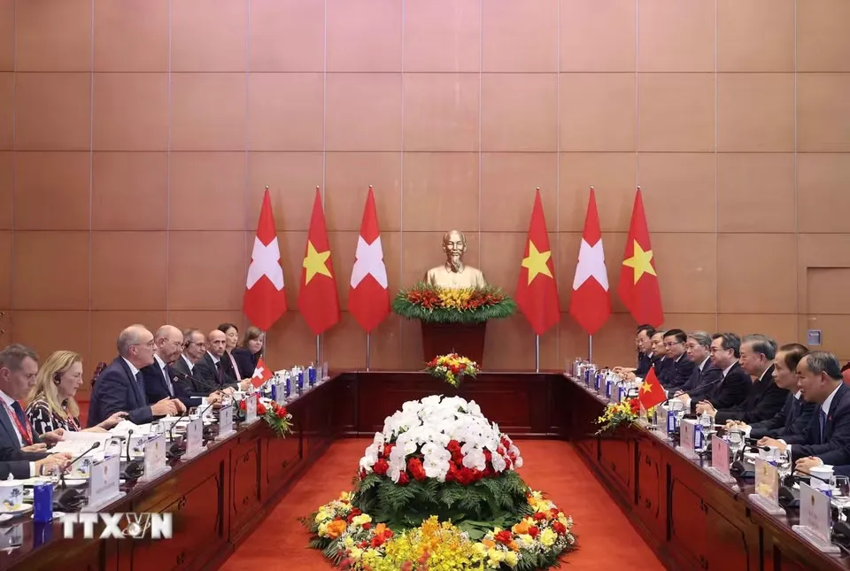 Tổng Bí thư, Chủ tịch nước Tô Lâm hội đàm với Tổng thống Thụy Sĩ Guy Parmelin - Ảnh: TTXVN