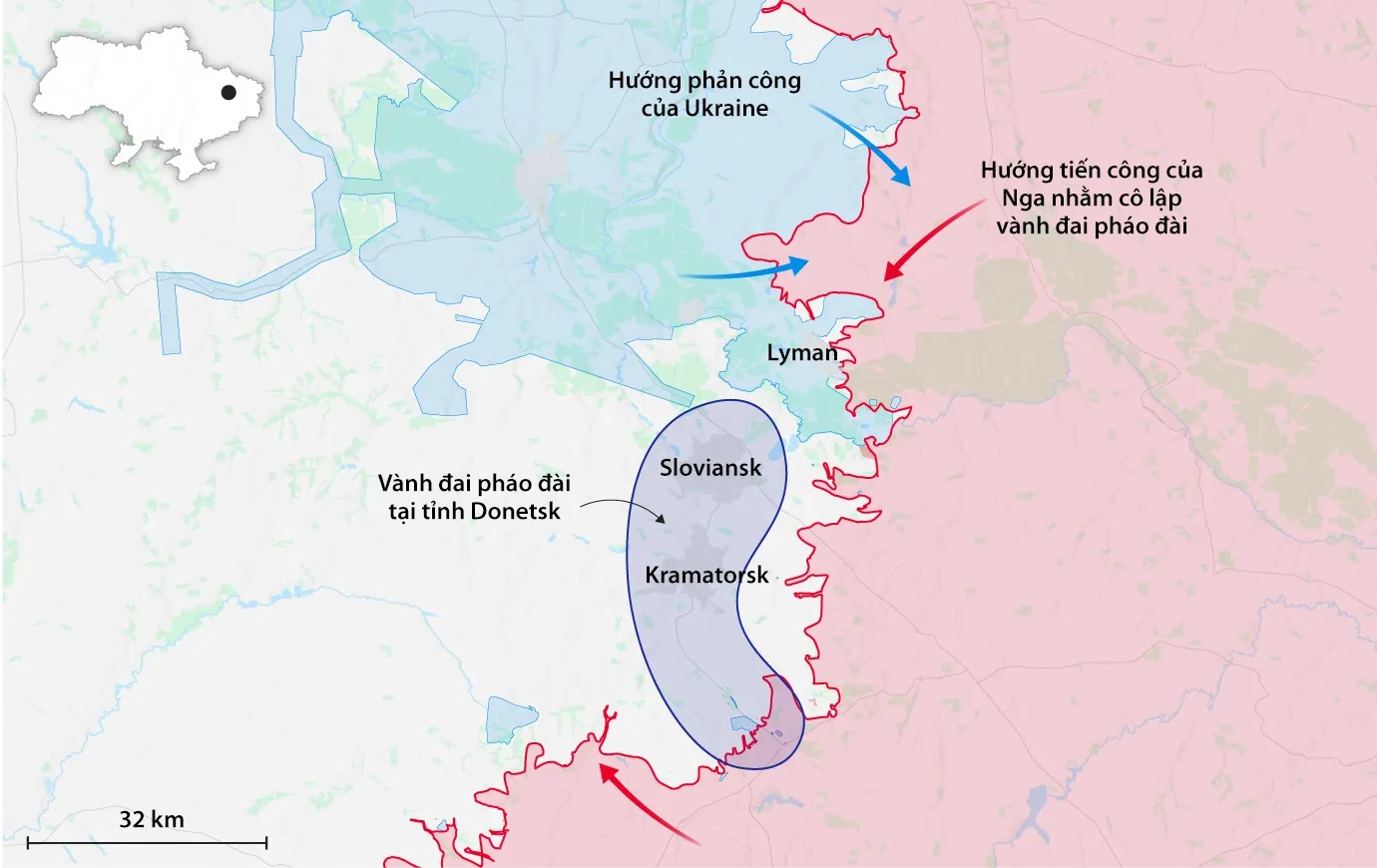 Hướng phản công của Ukraine ở Lyman nhằm giải vây cho vành đai pháo đài tại tỉnh Donetsk.