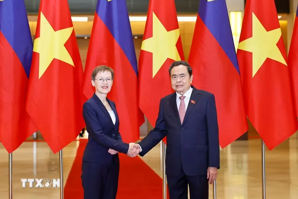 Chủ tịch Quốc hội Trần Thanh Mẫn hội kiến Thủ tướng Công quốc Liechtenstein Brigitte Haas đang thăm chính thức Việt Nam - Ảnh: TTXVN