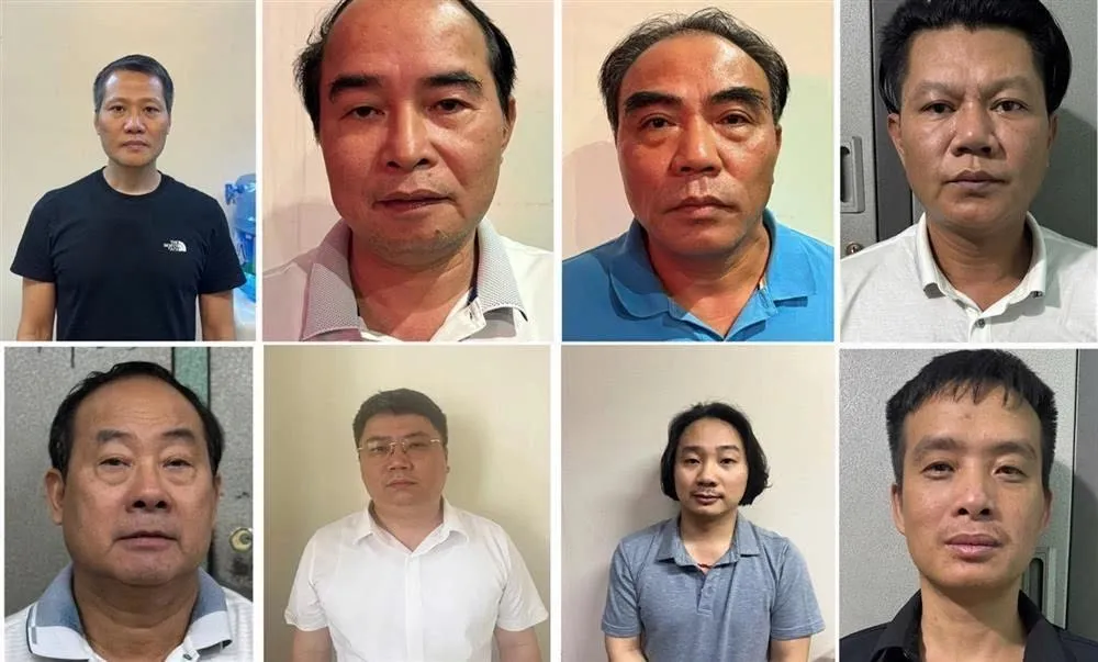 Cựu Tổng giám đốc Công ty TNHH Khoáng sản và Luyện kim Việt Trung Bùi Thanh Bình (hàng trên, bìa trái) và một số bị can trong vụ án - Ảnh: Bộ Công an